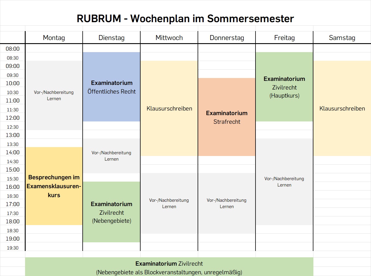 RUBRUM Wochenplan Sommersemester
